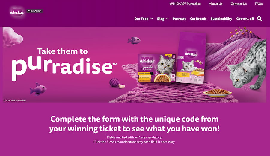 Whiskas Purradise promotional website screenshot